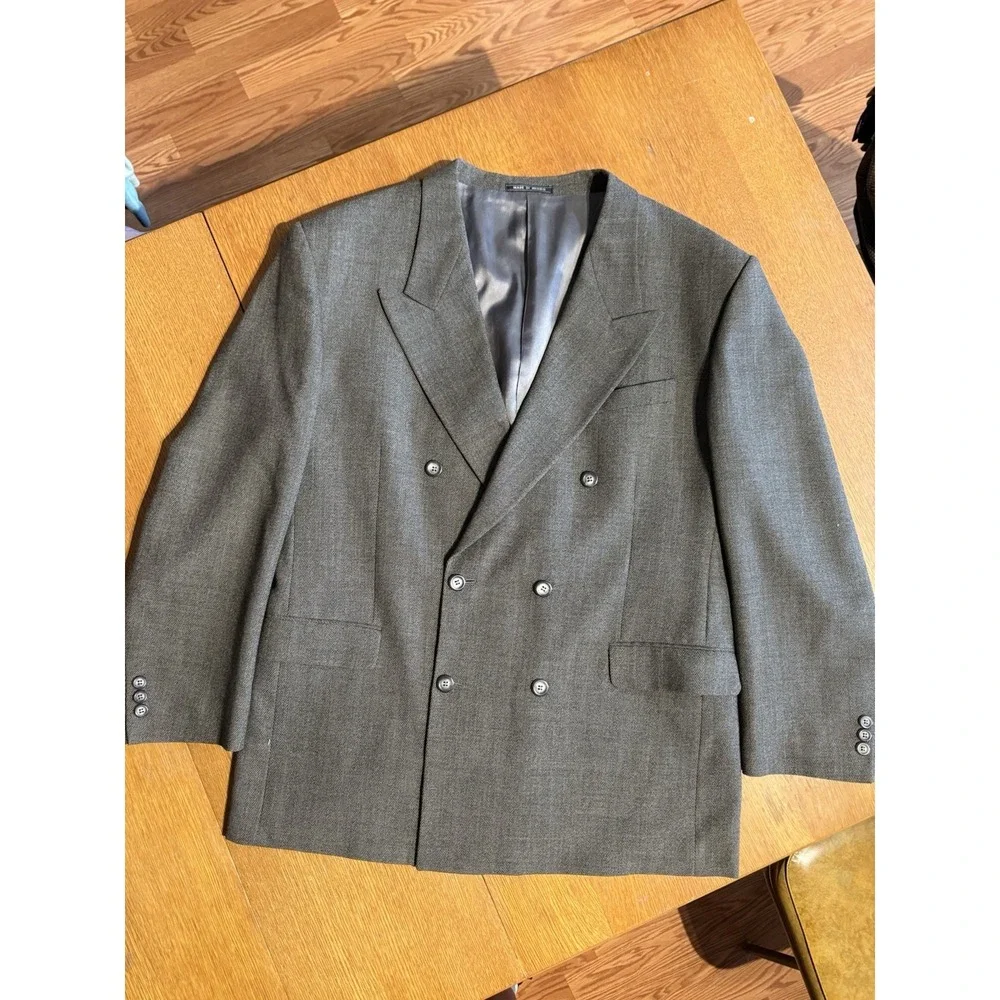 J.T.‎ Beckett Blazer 42R Gray Herringbone Wool Double Breasted Made Mexico